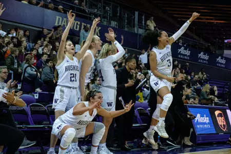 Women's Basketball celebrates a bucket