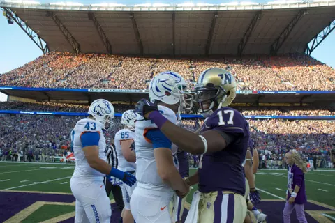 The University of Washington football team opens up the new Husky Stadium against Boise State University on Saturday August 31, 2013. (Photo by Stephen Brashear /Red Box Pictures)