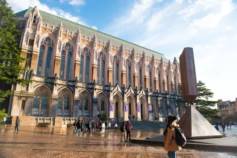 UW Students enjoy the sun after a rainy day on campus.