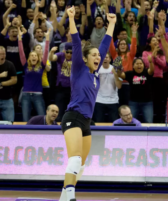 The University of Washington volleyball team defeats Stanford 3-2 at Alaska Airlines Arena on Sunday October 20, 2013 (Photo by Scott Eklund/Red Box Pictures)
