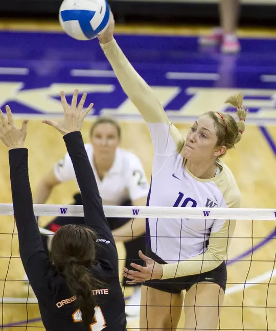 The University of Washington women's volleyball team beat Oregon State University 3-0 at Hec Edmundson Pavilion on Saturday November 27, 2010. (Photography By Scott Eklund/Red Box Pictures)