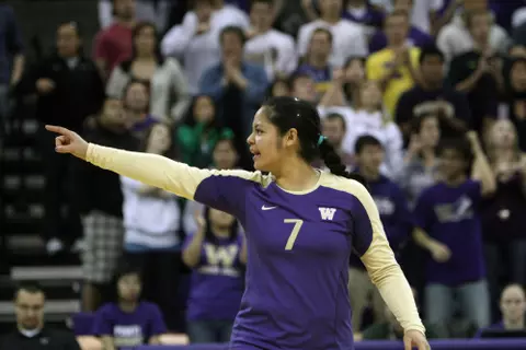 Tamari Miyashiro 2009 Stanford at Washington volleyball match at Bank of America Arena.