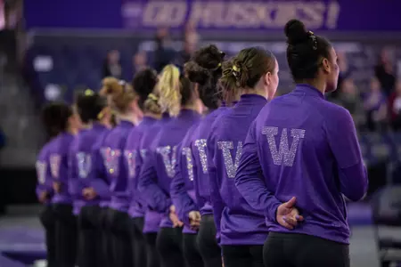 The GymDawgs line up for the anthem