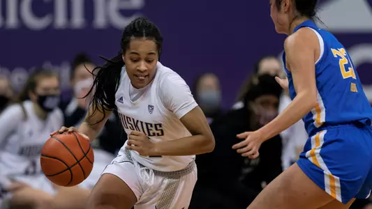 University of Washington womenâ??s basketball team hosts UCLA at Alaska Airlines Arena on Sunday, January 7, 2021, in Seattle. (Stephen Brashear/Red Box Pictures)