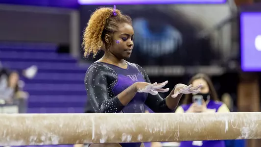 The University of Washington Gymnastics team holds their Purple and Gold Exhibition combined with 'Meet the GymDawgs' on December 7, 2021 in Alaska Airlines Arena (Photography by Scott Eklund/Red Box Pictures)