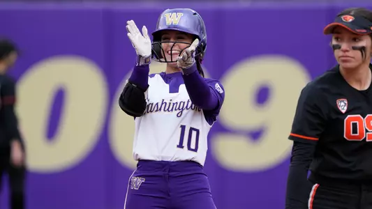 Sami Reynolds celebration after double in extras vs. Oregon State