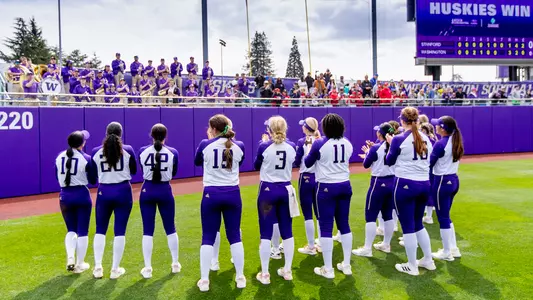 Softball Team Celebration with Band Postgame vs. Stanford