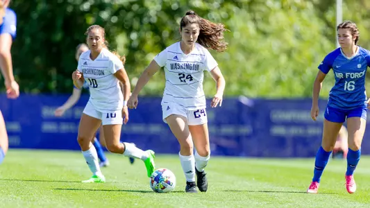 The University of Washington womenรข??s soccer defeats Air Force 5-0 on August 21, 2022. (Photography by Scott Eklund/Red Box Pictures)