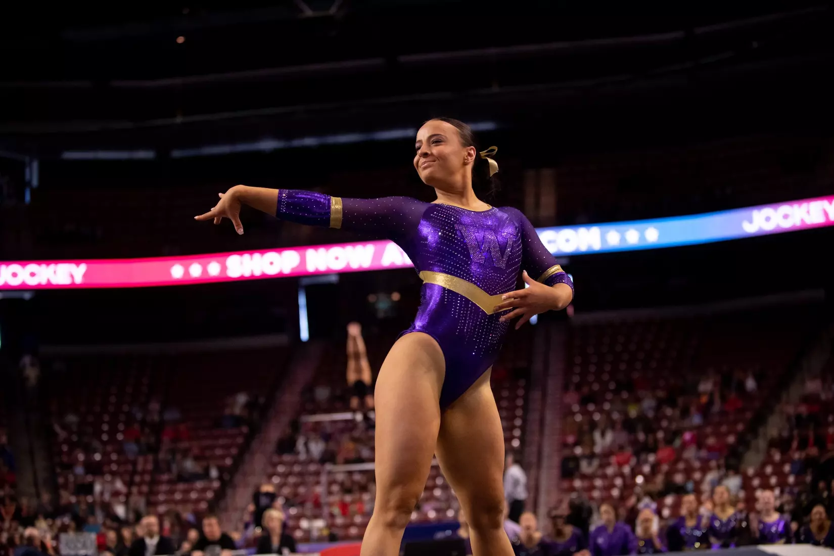 Washington gymnastics at Pac-12 Championships on March 18, 2023 at the Maverik Center in West Valley City, Utah.