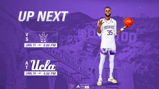 Men's basketball up next graphic: ASU at home on 1/11 and at UCLA 1/14