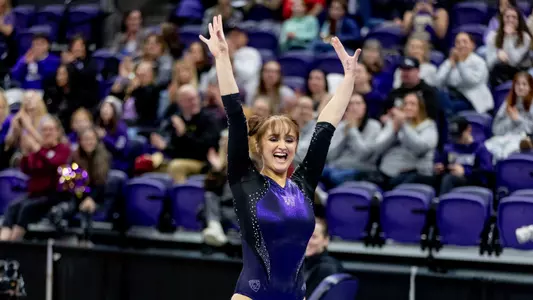 The University of Washington gymnastics team holds its Purple & Gold meet on December 13, 2023. (Photography by Scott Eklund/Red Box Pictures)
