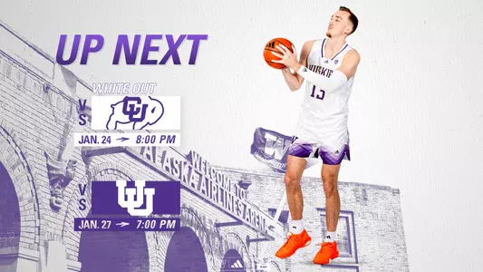 men's basketball up next graphic for Colorado on Jan. 24 and Utah on Jan. 27