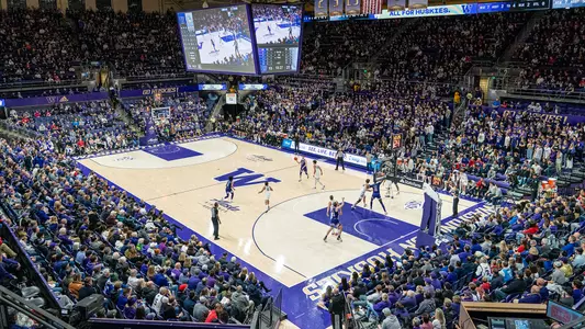 wide shot of Alaska Airlines Arena during men's basketball game
