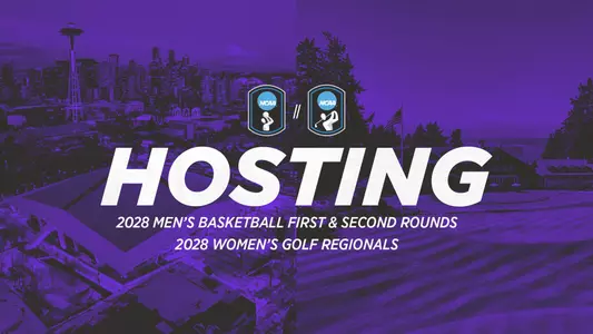 Graphic for UW hosting 2028 NCAA Men's Basketball and Women's Golf