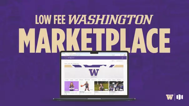 "Low fee Washington Marketplace" graphic with laptop and Opendorse page