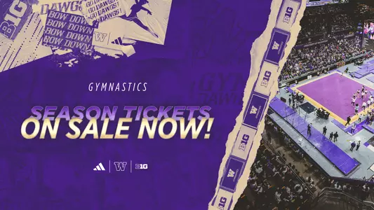2025 Gymnastics season tickets with birds-eye view of arena on right-hand side