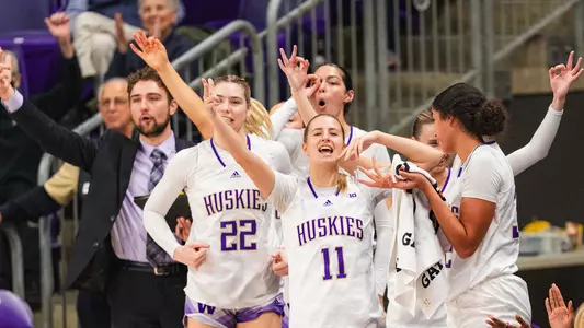 UW WBB bench celebration vs Furman
