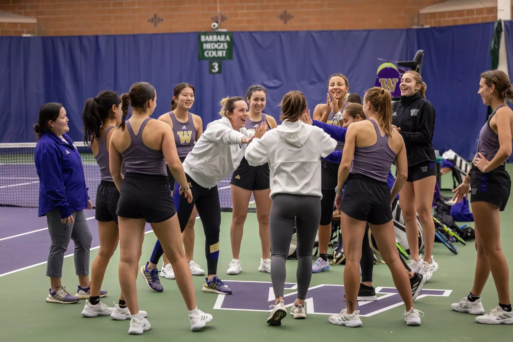 Washington women's tennis in a 6-1 win over Portland on Friday, Feb. 23, 2024.