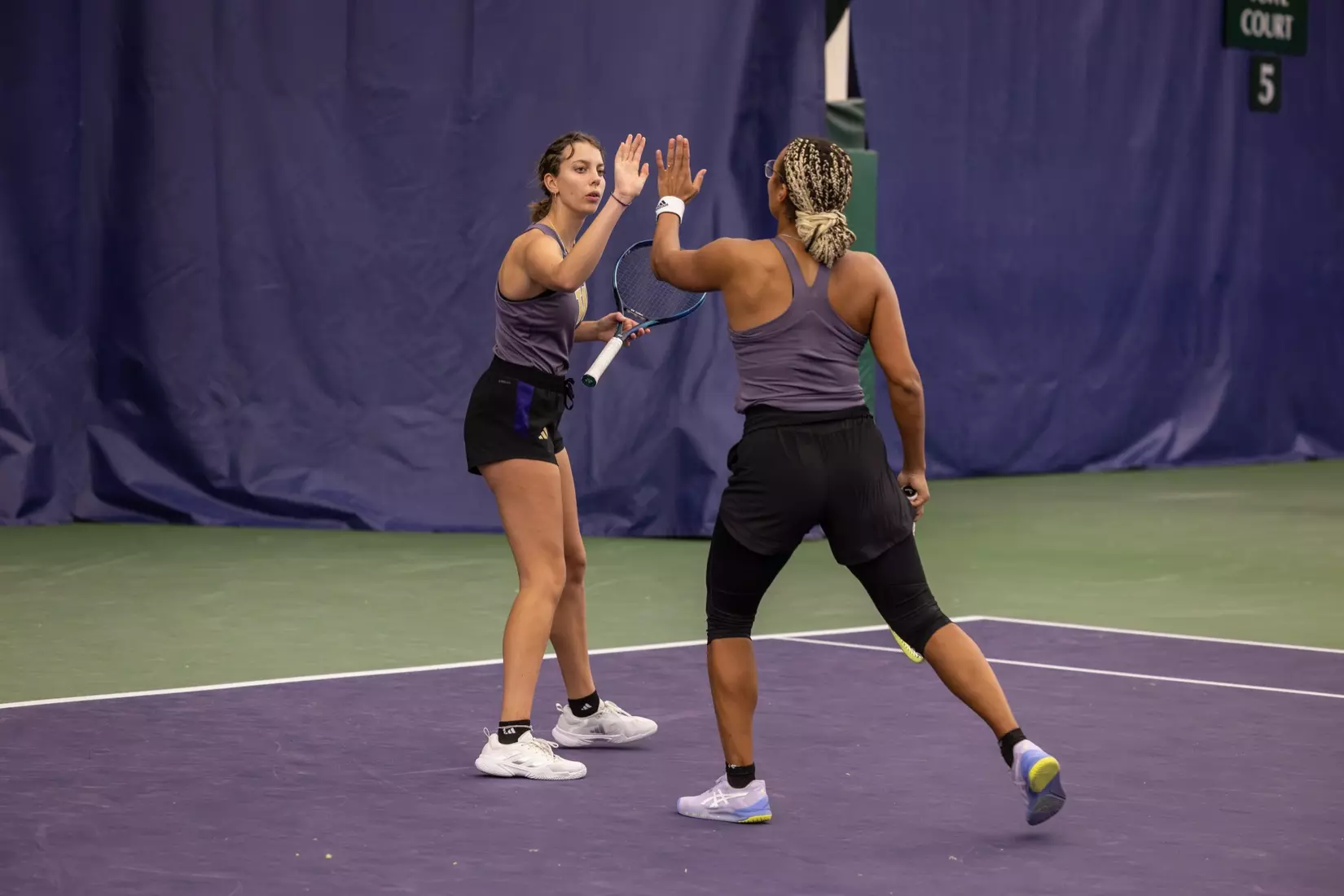 Washington women's tennis in a 6-1 win over Portland on Friday, Feb. 23, 2024.