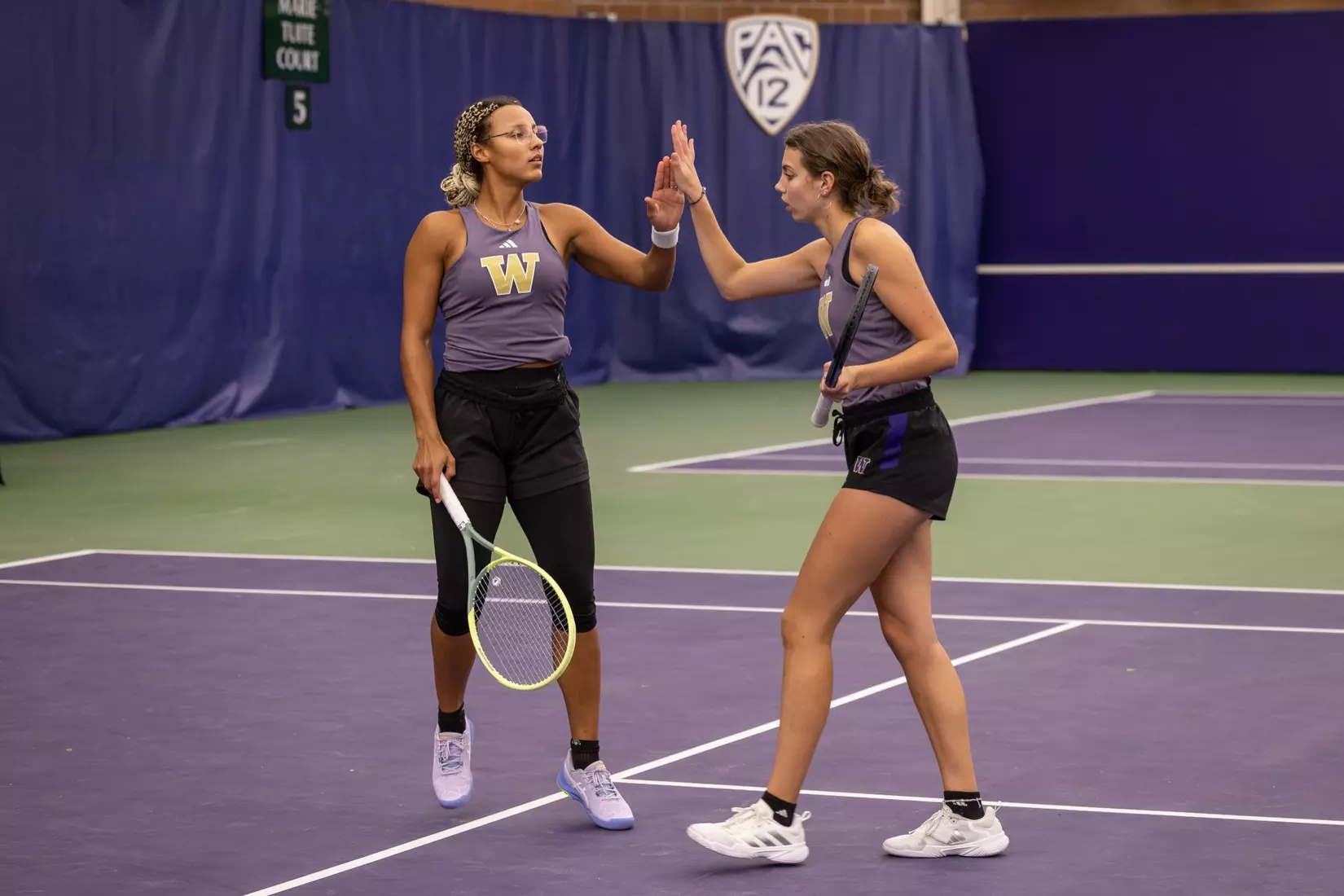 Washington women's tennis in a 6-1 win over Portland on Friday, Feb. 23, 2024.