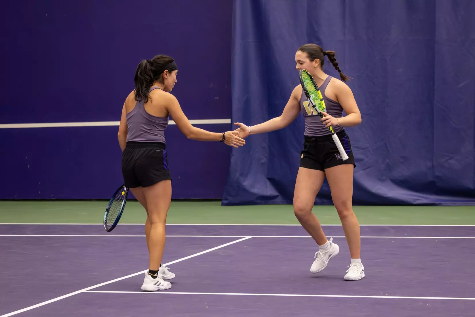 Washington women's tennis in a 6-1 win over Portland on Friday, Feb. 23, 2024.