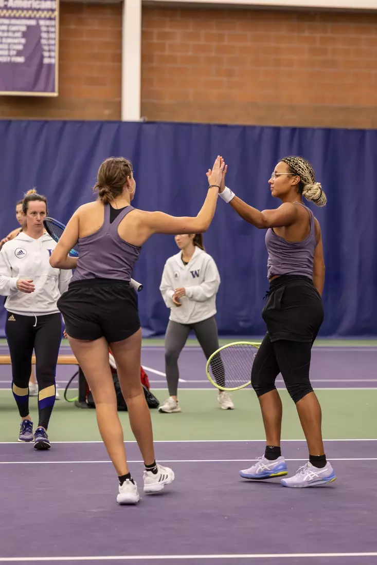 Washington women's tennis in a 6-1 win over Portland on Friday, Feb. 23, 2024.