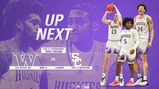 Pac-12 men's basketball up next graphic - Pac-12 Tournament vs. USC