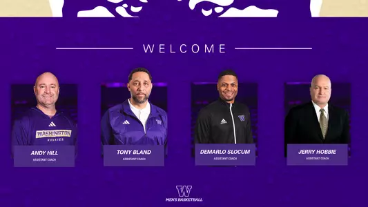 Graphic of new UW men's basketball coaches - Andy Hill, Tony Bland, DeMarlo Slocum, Jerry Hobbie