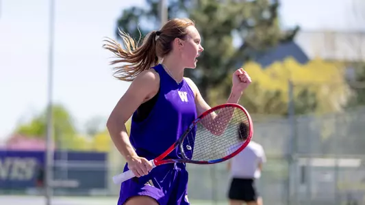 The University of Washington women’s tennis team plays Stanford on April 14, 2024. (Photography by Scott Eklund/Red Box Pictures)