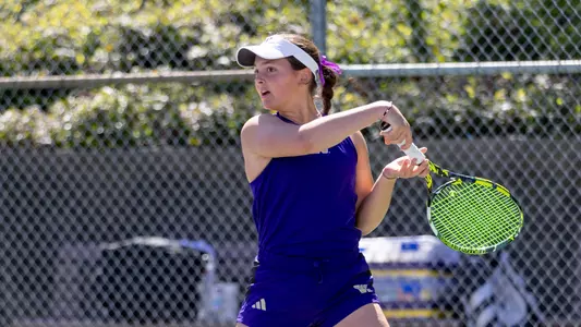 The University of Washington women’s tennis team plays Stanford on April 14, 2024. (Photography by Scott Eklund/Red Box Pictures)