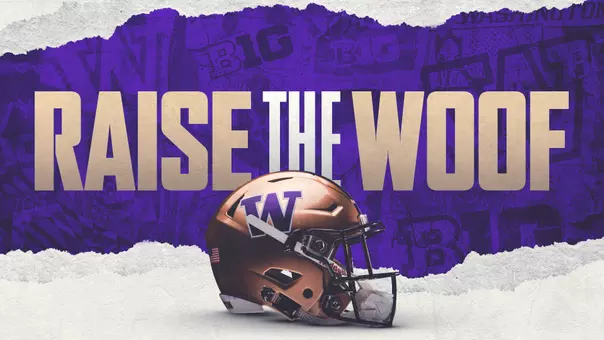 Raise the Woof 2024 graphic with UW football helmet