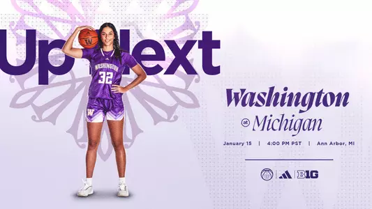 UW WBB Up Next graphic at Michigan
