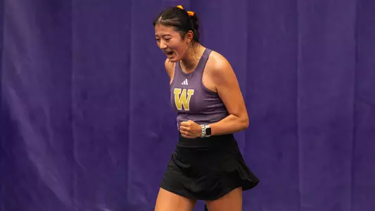 Erika Matsuda point celebration at ITA West Sectionals at Nordstrom Tennis Center