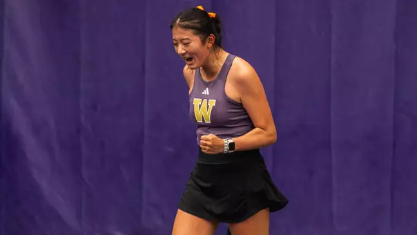 Erika Matsuda point celebration at ITA West Sectionals at Nordstrom Tennis Center