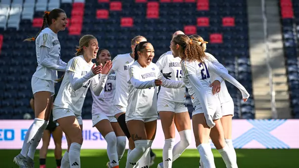 Washington celebrates Kalea Eichenberger's goal during the Big Ten Tournament Championship Game