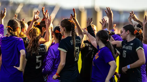 Team huddle pregame before Sweet 16 match vs. Virginia