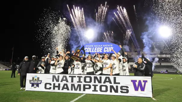 UW men's soccer hoists 2025 national championship trophy