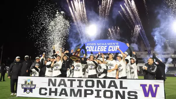 UW men's soccer hoists 2025 national championship trophy