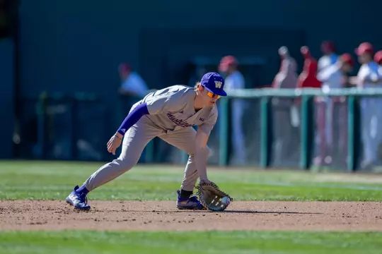 STANFORD, CA - February 21: Julian Sanders during a game between Washington University Baseball and Stanford University on Klein Field at Sunken Diamond on February 21, 2025, in Stanford, California.