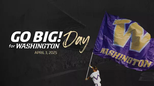 Go BIG! for Washington Day with UW spirit waving UW flag