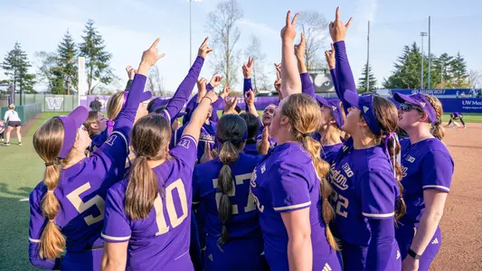 Softball Team Postgame Huddle vs. Wisconsin