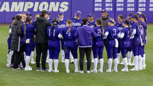 Husky Softball Team Postgame Huddle