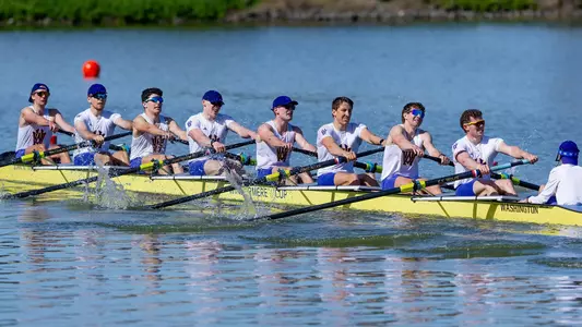 The University of Washington men’s rowing team competes against Stanford & Wisconsin at Redwood Shores in Redwood, CA on April 5 2025. (Photography by Scott Eklund/Red Box Pictures)