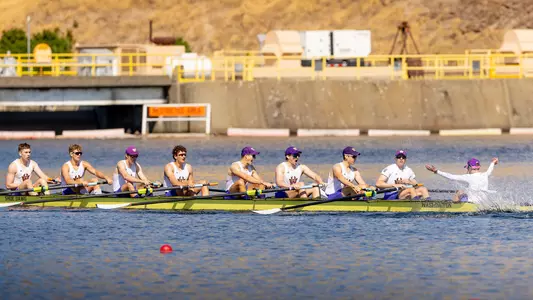 The University of Washington men’s rowing ream competes on the final day of the MPSF championships at Lake Natoma in Gold River, CA on May 18, 2025.. (Photography by Scott Eklund/Red Box Pictures)
