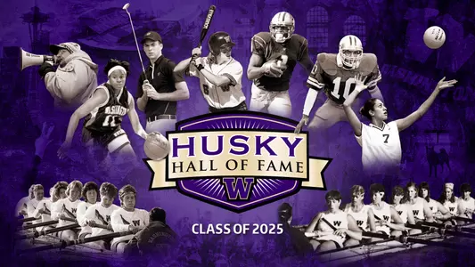 Husky Hall of Fame Class of 2025 announcement graphic with 8 inductees