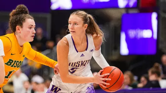 Teagan Brown prepares to make a move against a North Dakota State defender.
