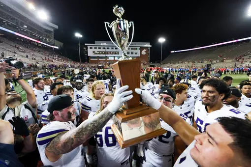 The Huskies hoist the 2025 Apple Cup trophy