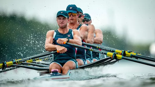 Chris Carlson (front) in u.s. men's four at 2025 world rowing championships