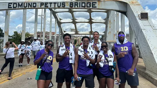 Huskies at Edmund Pettis Bridge on Big Life Series trip