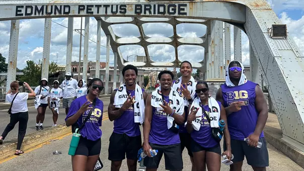 Huskies at Edmund Pettis Bridge on Big Life Series trip